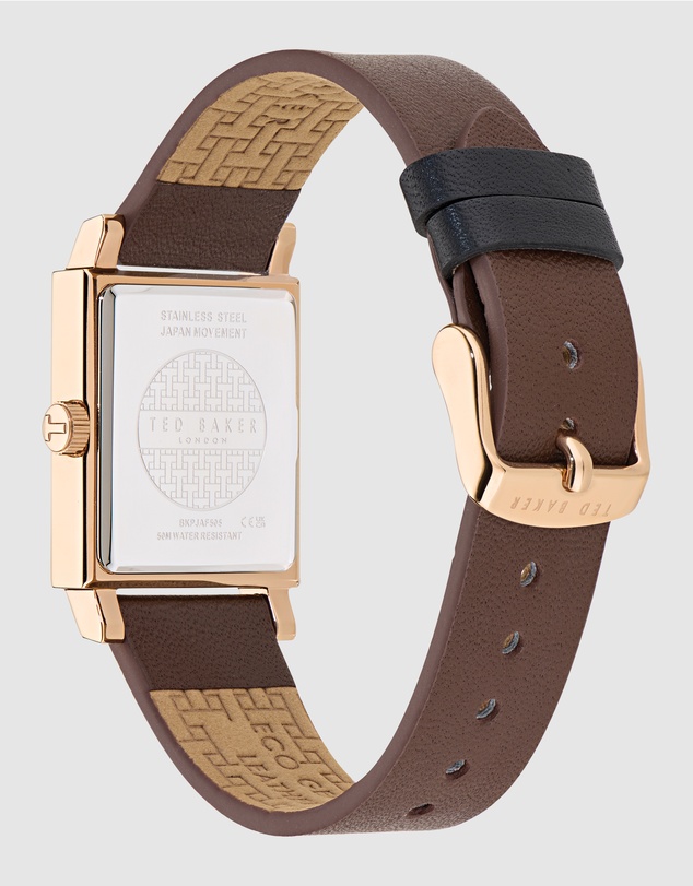 Ted Baker - Jaareth Rose Gold-Tone Black Brown Leather Watch