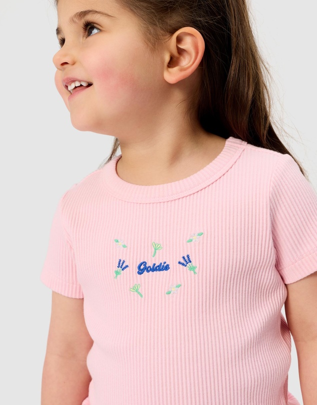 Goldie + Ace - Cotton Elastane Ribbed SS Tee with Embroidered Detail - ICONIC EXCLUSIVE - Babies-Kids
