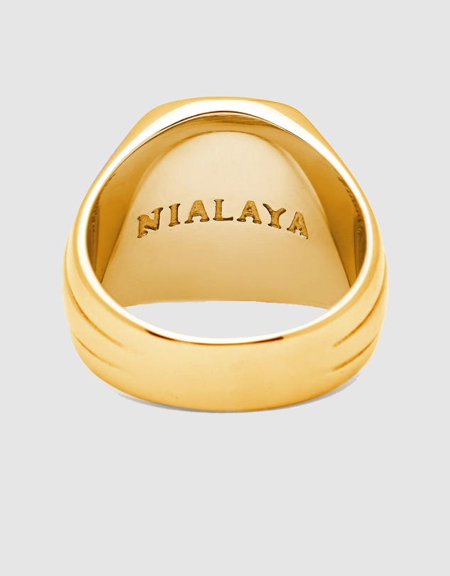Nialaya Jewellery - Men's Oblong Gold Plated Signet Ring with Green Jade