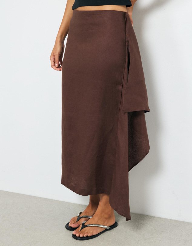 AERE - Draped Linen Panel Skirt