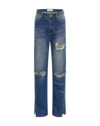 ONE TEASPOON - Shredded Gold Billie Low Slung Straight Leg Mid Waist Denim Jeans