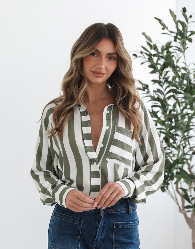 Esther & Co - Alayah Shirt - Green Stripe
