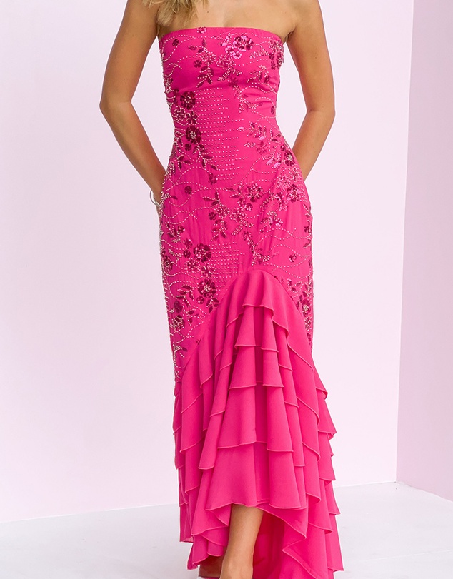 Beginning Boutique - Khai Pink Ruffle Maxi Scarf Beaded Dress