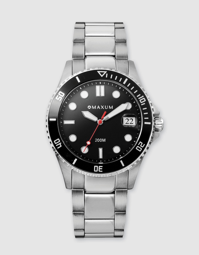 Maxum - Liberty Black Dial With Silver Tone Bracelet & Case
