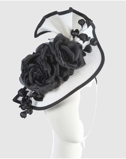 Fillies Collection - Bespoke Sculpted White Black Racing Fascinator