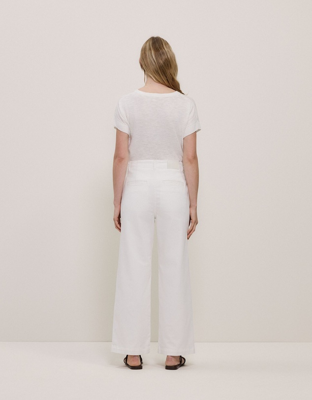 Trenery - Australian Cotton Blend Denim High Rise Tailored Pant in White