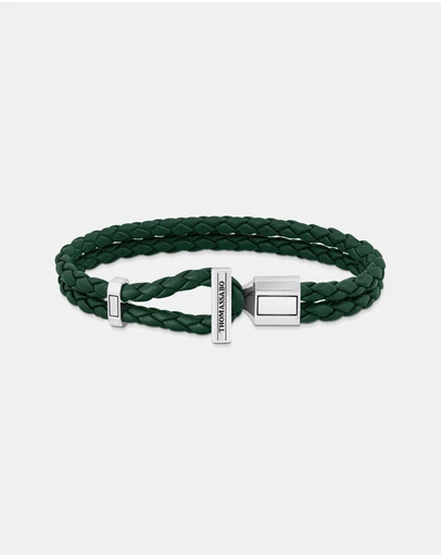 THOMAS SABO - Double Bracelet with Braided, Green Leather