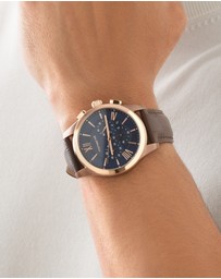 Michael Hill - Men's Chronograph Watch in Brown Tone Stainless Steel and Brown Leather