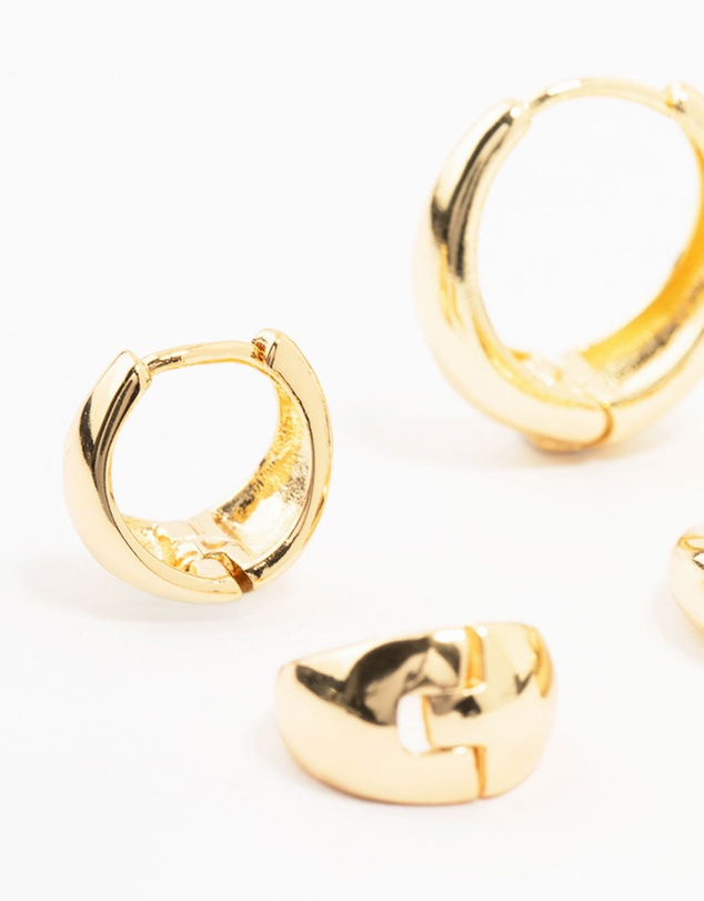Lovisa - Classic Gold Plated Brass Chunky Hoop Earrings 3-Pack