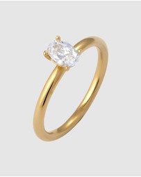 Elli Jewelry - Ring Crystal Oval 925 Sterling Silver Gold-Plated