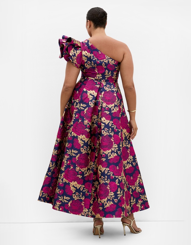 City Chic - Plus size Grand Gala One Shoulder Jacquard Gown - navy