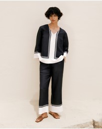 Trenery - Linen Blend Border Print Pant in Night Sky