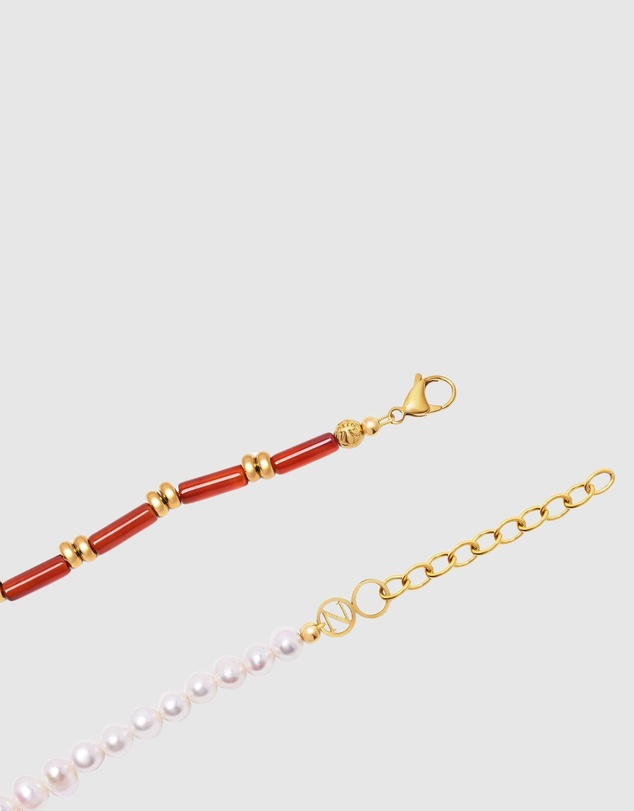 Nialaya Jewellery - Pearl Choker with Red Agate