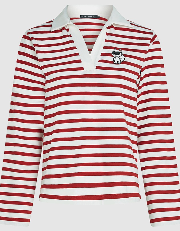 Karl Lagerfeld - Ikon Sketch Stripe Long Sleeve Polo Shirt