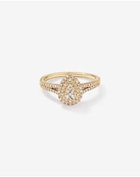 Michael Hill - 0.30 Carat TW Pear Shaped Cluster Diamond Halo Engagement  Ring in 10kt Yellow Gold