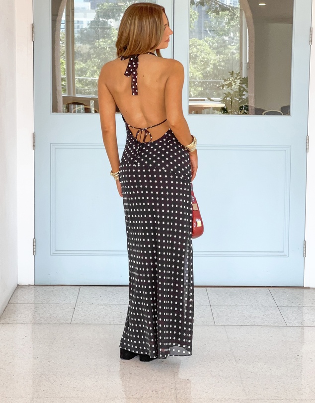 Beginning Boutique - North Black Polka Dot Cowl Neck Maxi Dress