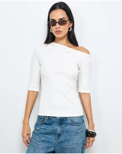 AERE - Off Shoulder Ribbed T-Shirt