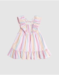 Huxbaby - Rainbow Stripe Shirred Frill Dress - Babies-Teens