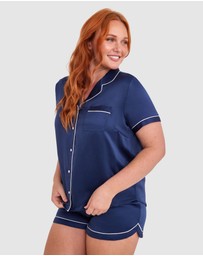 Bras N Things - Liquid Satin Short Sleeve Top - Navy
