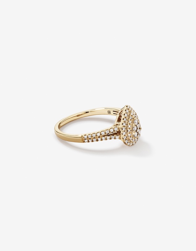 Michael Hill - 0.30 Carat TW Pear Shaped Cluster Diamond Halo Engagement  Ring in 10kt Yellow Gold