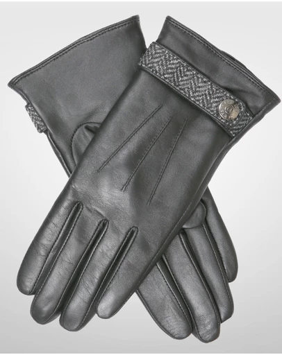 DENTS - Leather Gloves with Herringbone Strap, Stud and 3-Point Stitch Detail