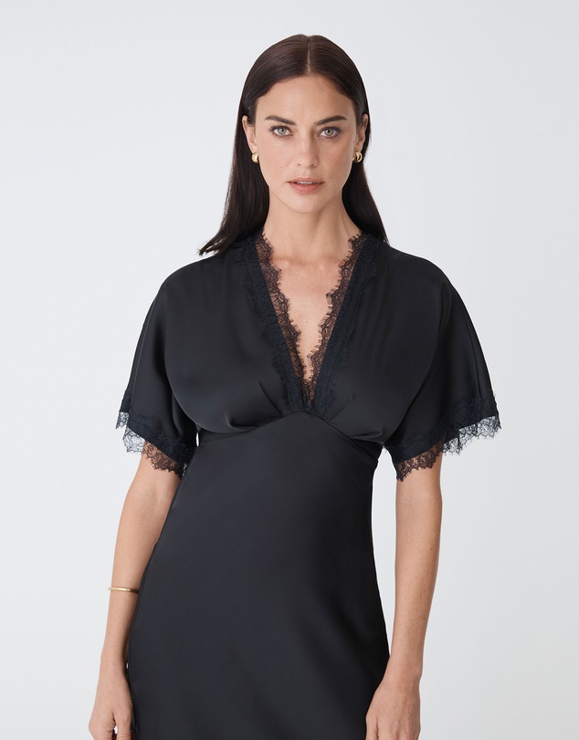 Forcast - Cleo Lace Trim Satin Dress