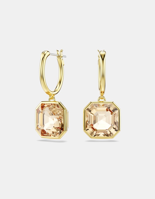 Swarovski - Millenia Drop Earrings, Square Cut, Caramel, Gold-tone-Plated