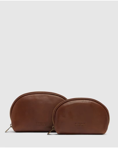 Republic of Florence - Duo Matt Brown Leather Pouch Set
