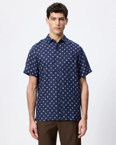 Scotch & Soda - Printed Linen Regular Fit Short Sleeve Shirt