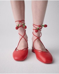 Kate Spade - Eloise Strawberry Smooth Leather Ankle Wrap Mule Flats