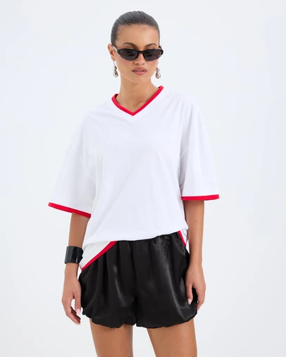 Calli - Kate Contrast V Neck Oversized Tee