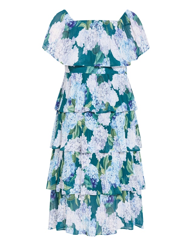 City Chic - Plus size Night Garden Print Tier Midi Dress - jade