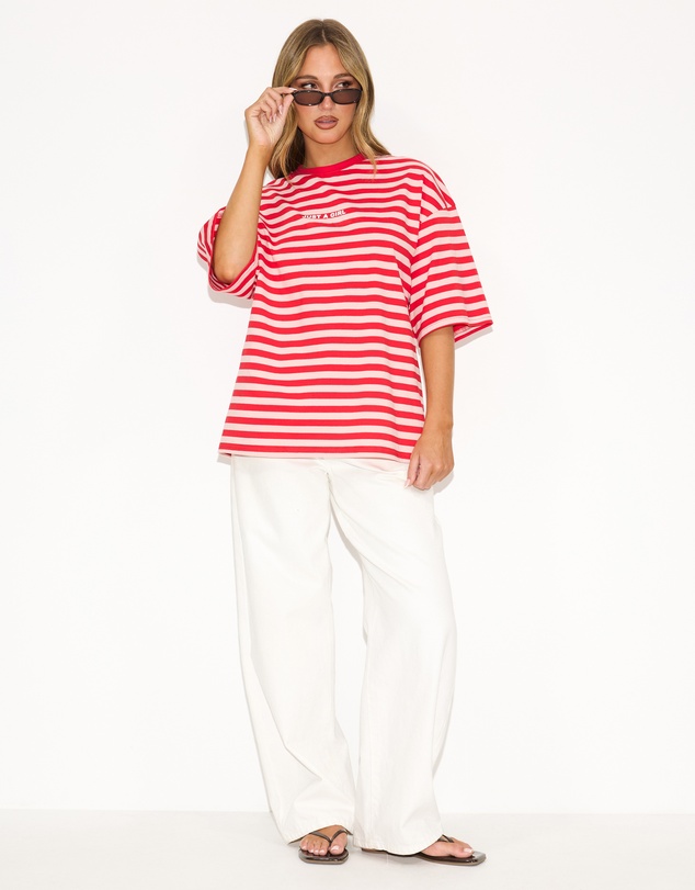 Dazie - Nostalgia Stripe Oversized Graphic Boyfriend Tee