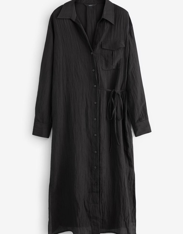NEXT - Tie Front Long Sleeve Textured Utility Shirt Dress