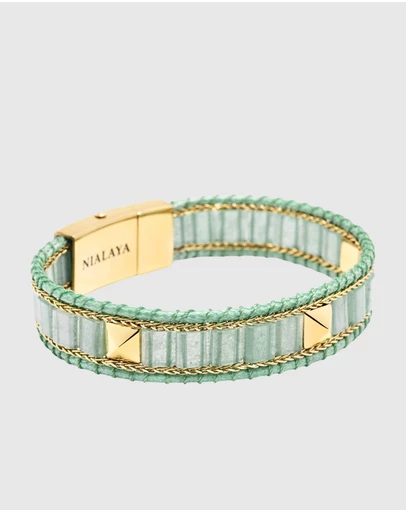 Nialaya Jewellery - Green Aventurine Stud Bracelet