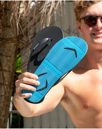 Boomerangz Footwear - Men's Black/Blue Thongs with arch support and 2 x interchangeable straps