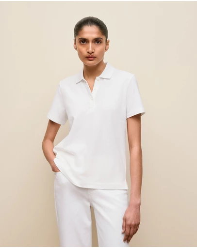 Trenery - Pique Classic Monogram Polo in White