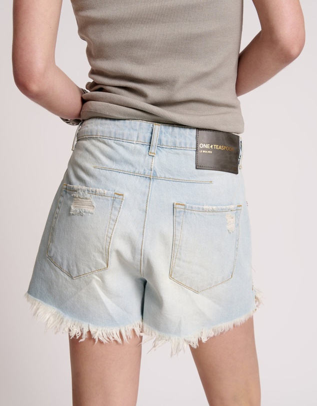 ONE TEASPOON - Gold Mine Le Wolves Mid Length Denim Shorts