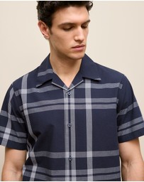 Trenery - Seersucker Check Camp Shirt in Navy