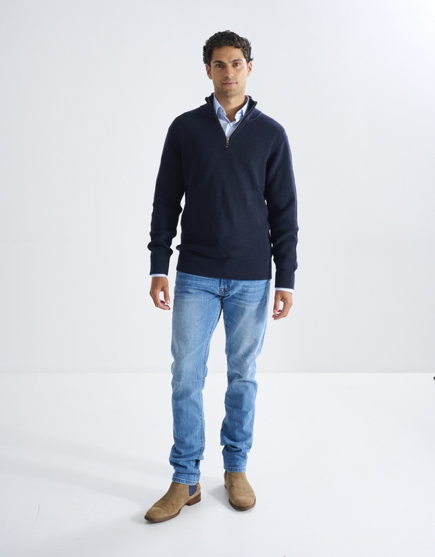 3 Wise Men - 3 Wise Men Frost Zip Neck Wool Blend Knit - Deep Navy