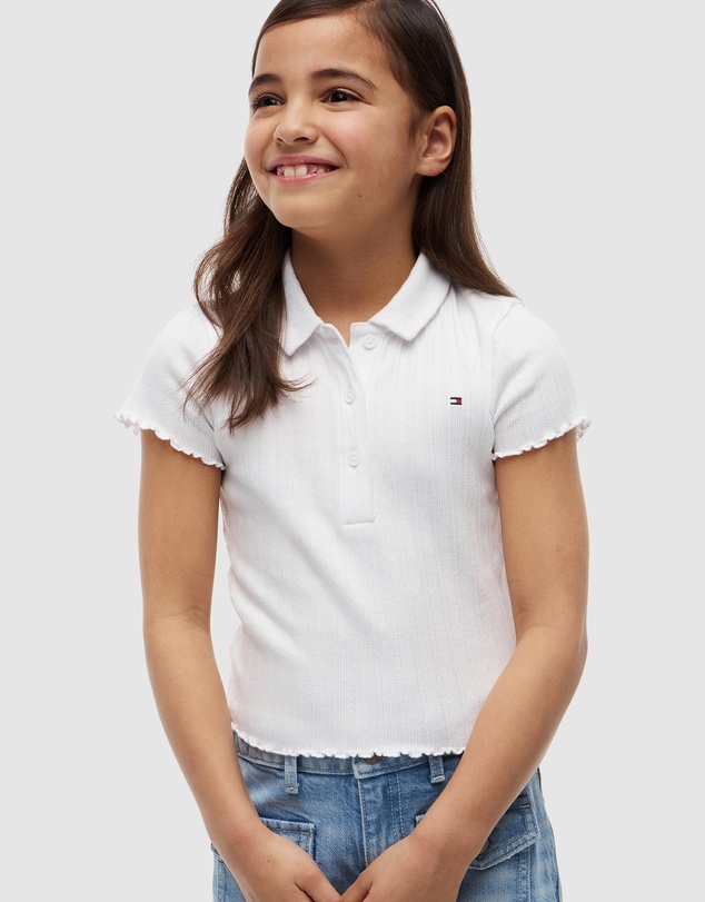 Tommy Hilfiger - Ribbed Pointelle Polo Collar Top - Teens