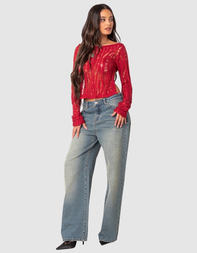 EDIKTED - Rosa Open Back Sheer Knit Top