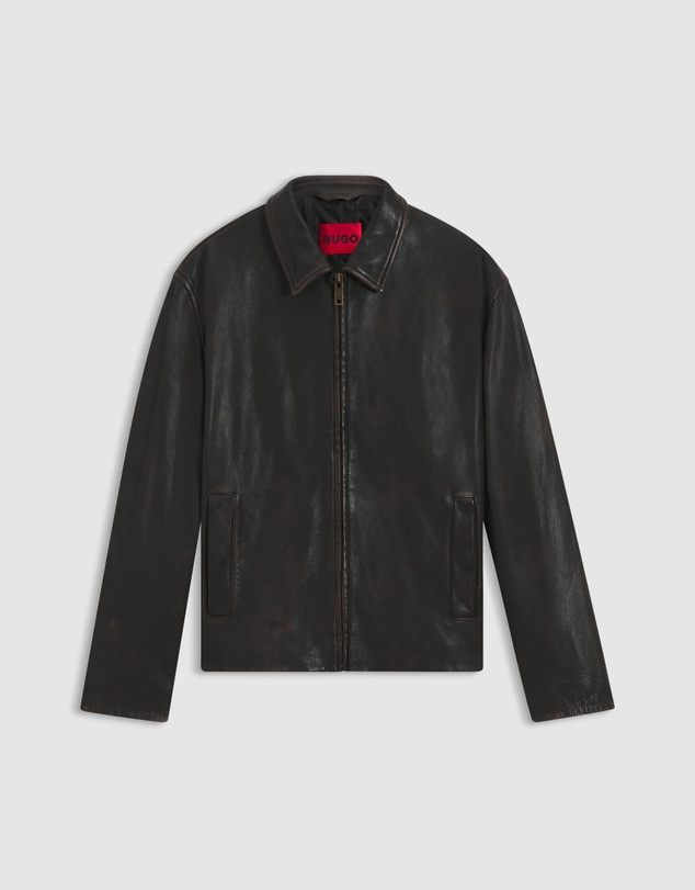 HUGO - Grain Leather Jacket With Topstitching