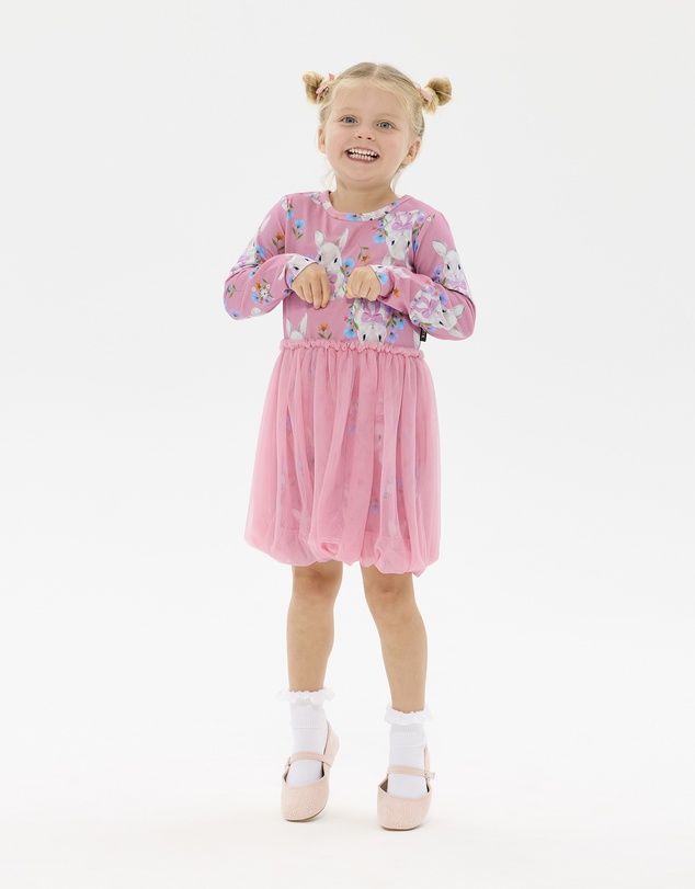 Rock Your Kid - Hunny Bunny Long Sleeve Bubble Dress in Peach