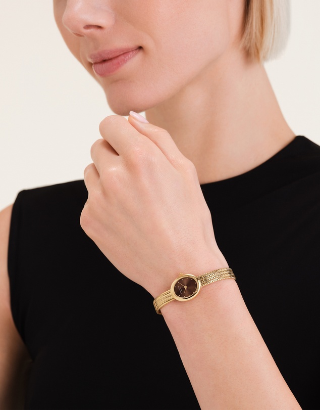 Rosefield - Mini Oval Chocolate Brown Dial Gold-Tone Bracelet Watch