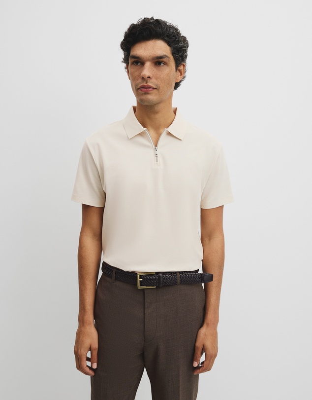 Country Road - Merculalised Cotton Pique Zip Polo