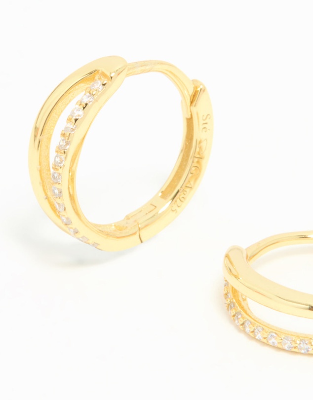 Lovisa - Gold Plated Sterling Silver Cubic Zirconia Double Hoop Earrings