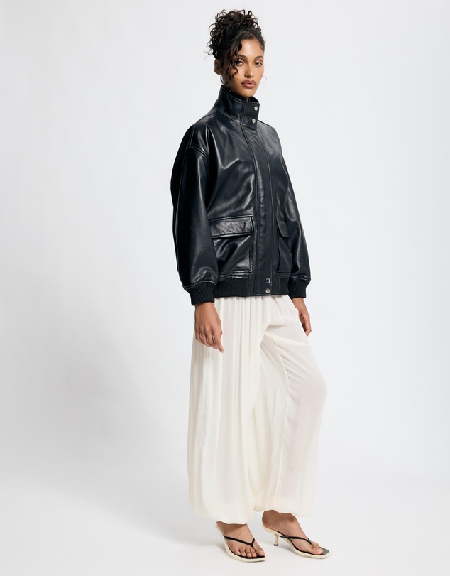 Lover - Byron Oversized 100% Leather Funnel Neck Bomber Jacket