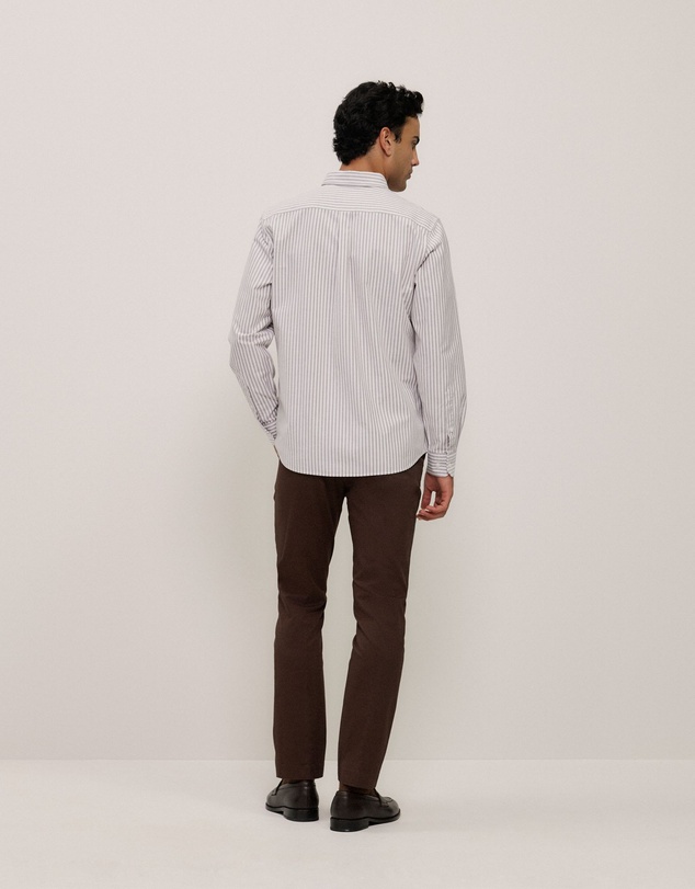 Trenery - Regular Fit Wide Stripe Oxford Shirt in Coffee
