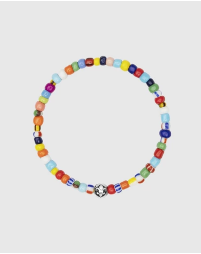 Nialaya Jewellery - Wristband with Assorted Vintage Trifocal Beads and Silver